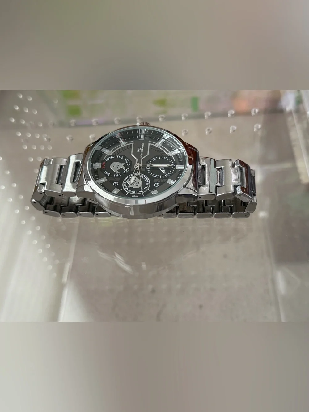 Montre Carlo Stainless Steel Men's Watch - Silver Tone, Black Dial NWOT
